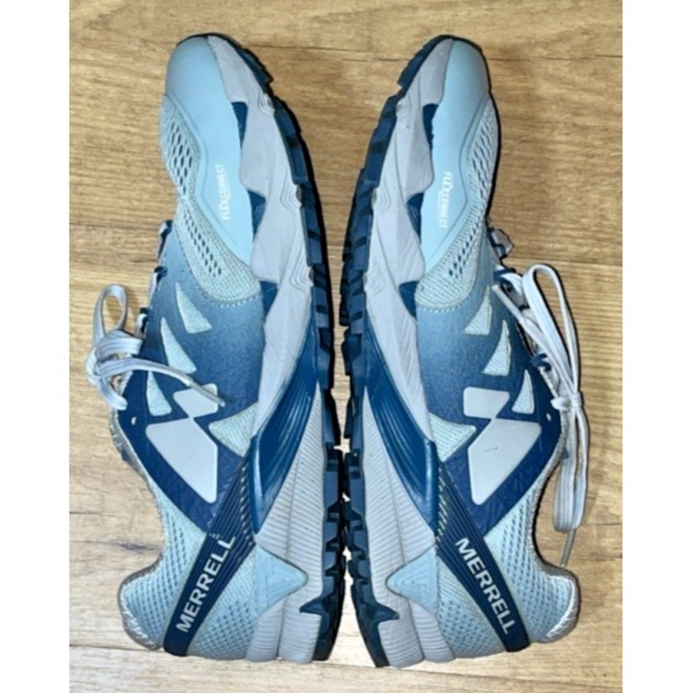 Merrell Trail Running Shoes Agility Peak Flex 2 Womens 8.5 Mint Legion Blue